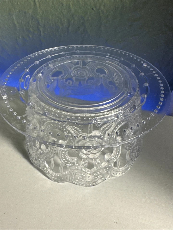 Soporte base transparente con tapa de pastel de plástico diseño rosa 4,5" x 2,25" paquete de 6 Foto 3 de 4