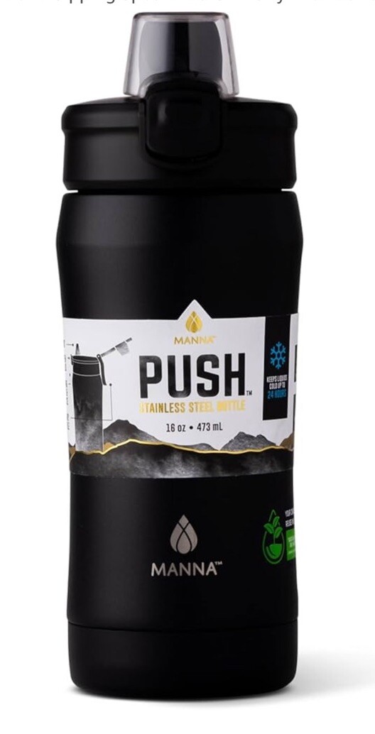 Manna Push Stainless Steel Bottle , Push-open Locking Lid an