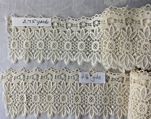 Encaje de algodón 2 piezas 4 pulgadas de ancho X 4,5 yardas / 2,75 yardas marfil hoja floral geométrica