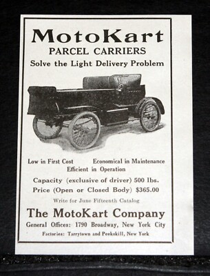 1914 OLD MAGAZINE PRINT AD, MOTOKART PARCEL CARRIERS, LIGHT DELIVERY, EFFICIENT!