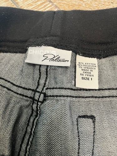 Chico’s Platinum Denim Capri Pants Sz 1 Black Stretch Waist 32” Inseam 24” - Picture 2 of 7