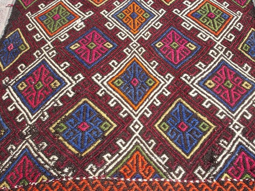 Kilim Rug, Tribal Anatolian rustic kilim, Goat wool mini kilim rug 2.7x2.9 ft - Picture 8 of 10