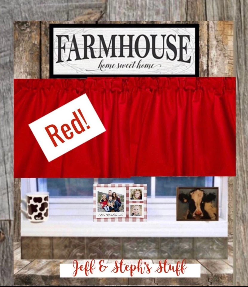 Solid Cherry Red Valance Cotton fabric 42"wide 14"L Bedroom Kitchen - Image 4 of 4