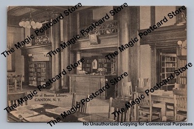 Benton Library Interior CANTON New York Antique Albertype Postcard 1912