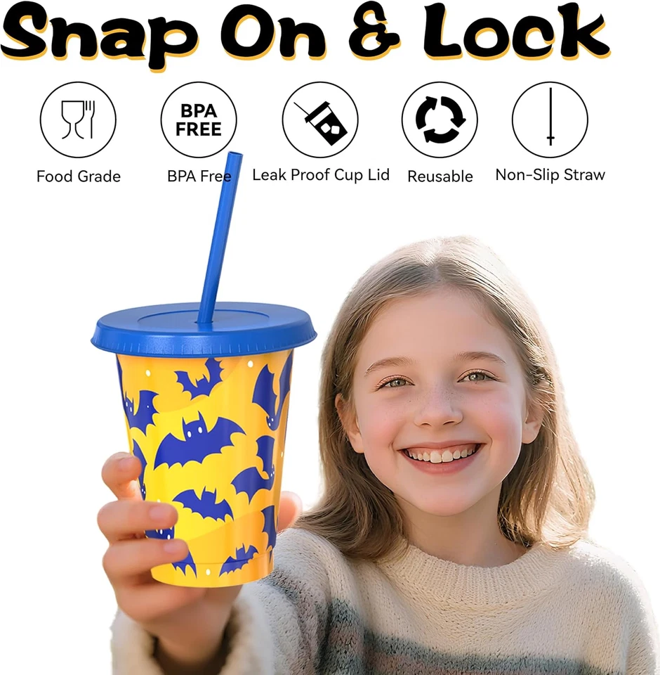 Tazas que cambian de color, tazas de plástico de Halloween con tapas y pajitas, plástico reutilizable Foto 4 de 4