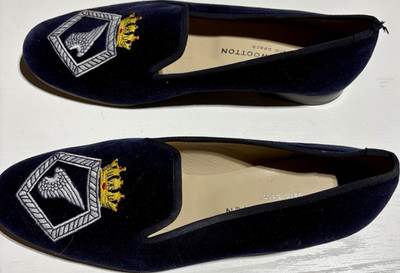Stubbs & Wootton Navy Velvet Embroidered Loafers Adults Size 10