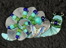LIZTECH Snail Brooch Pin 02' RARE Retired 2002 Artisan Bead Signed 2.25" Vtg