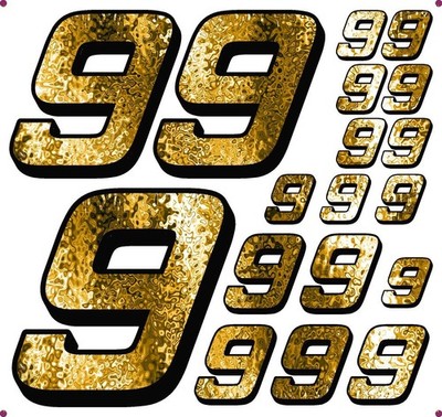 Gold Metal Foil Look Number 9's Racing Vinyl Decal Sheet 1/16-1/8th Losinascarfg