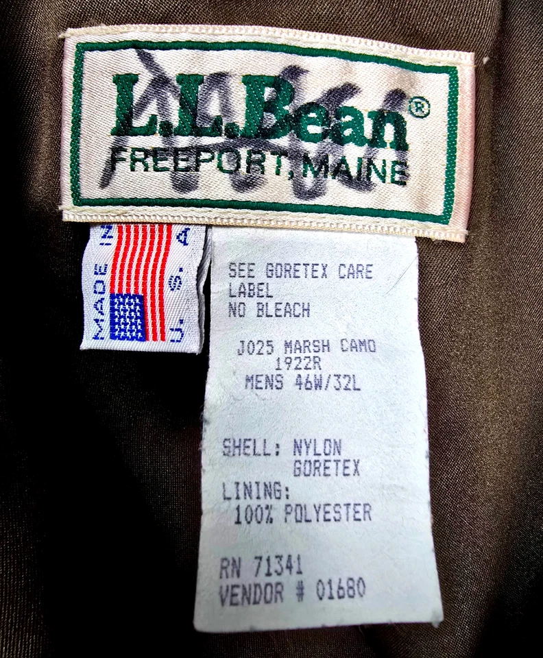 Vtg L.L. Bean Marsh Camo Nylon Hunting Pants Gore-tex Waterproof Lined 46x32 USA - Image 3 of 4