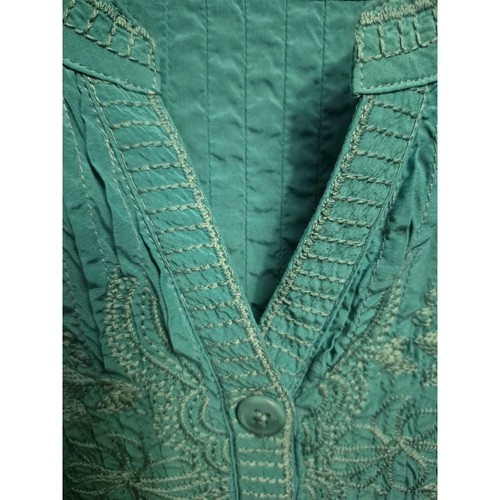 John Mark Women Turquoise Tunic Blouse Pleated Embroidered Side Slits Flounce... - Picture 4 of 12