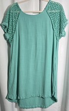 Umgee Dress Womens Medium Teal Short Sleeve Frayed Round Neck Boho Chic