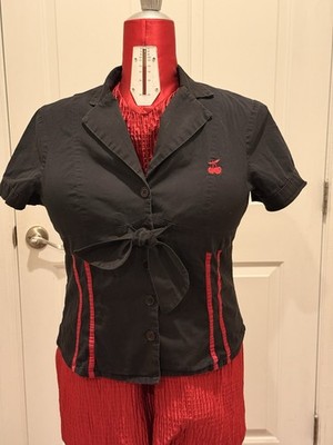 Women s Vintage 2000 s Threads brand Black Notched Collar Button Up XL Shirt