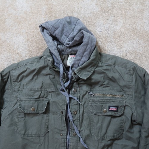 Dickies Quilted Lined Jacket Men's Medium Green Canvas Workwear hooded - Picture 6 of 11