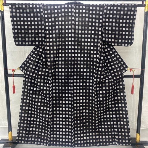 Japanese Vintage Kimono Cotton Black Komon Traditional Authentic Length 61 in