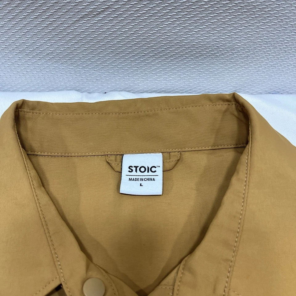 Camisa estoica para hombre grande marrón manga larga botones a presión nailon rendimiento Foto 3 de 4