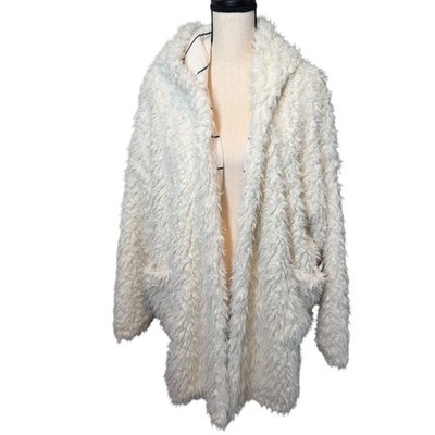 Splendid Cream Teddy Bear Hooded Faux Fur Coat Jacket 1X