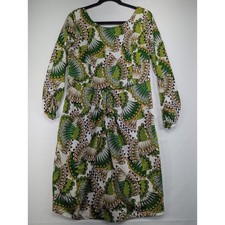 Sunny Girl Dress Peacock Feather Print Long Sleeve Midi Women's XL