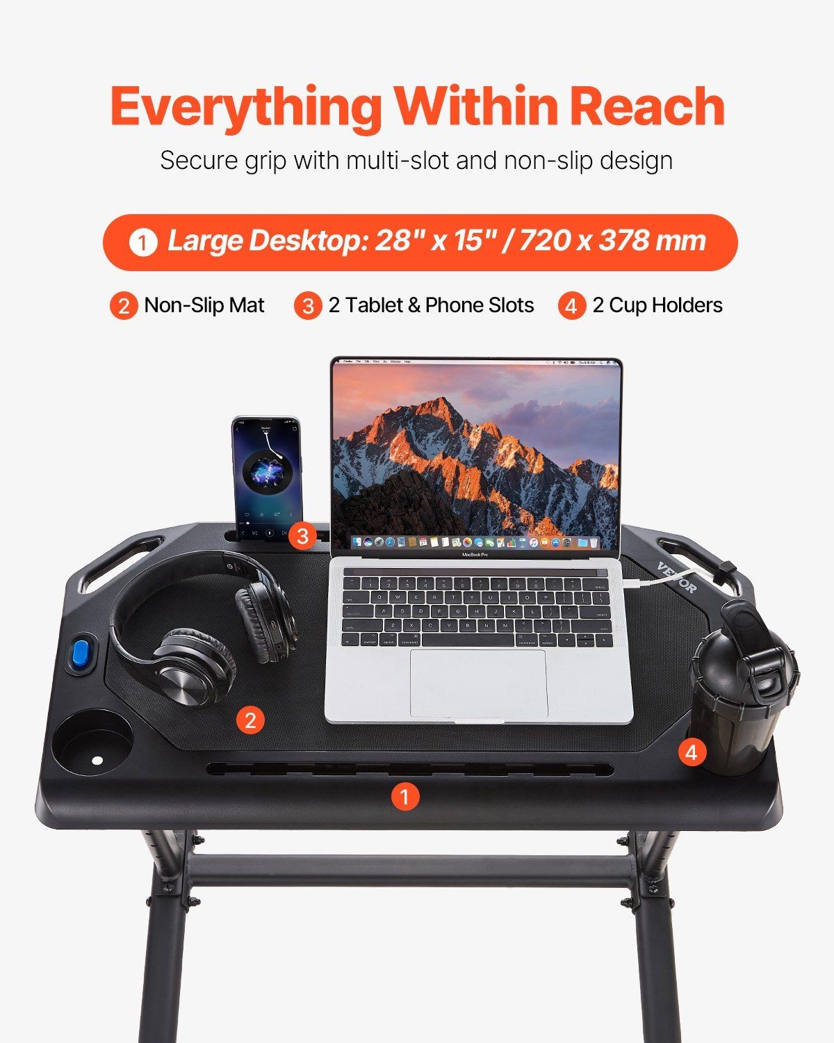 Bike Desk 44LB 8Height Adjustable Mobile Workstation for Exercise Bike Treadmill