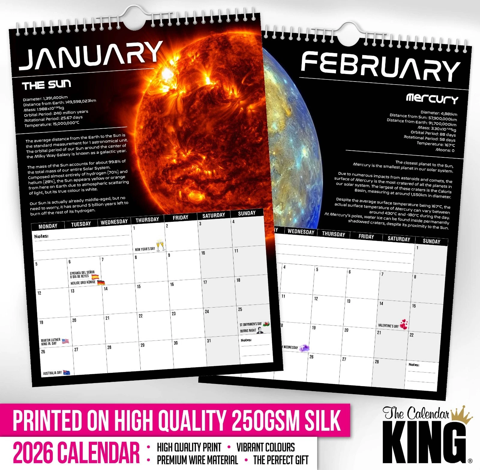 2026 Space Solar System Vertical Wall Calendar Educational