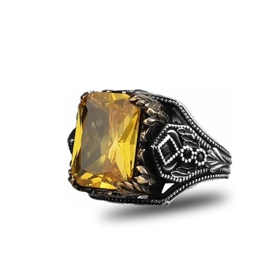 BayVog 925 Sterling Silver Citrine Stone Men Silver Ring, Citrine Stone Men's