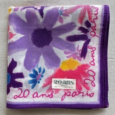 Vintage Handkerchief Cotton Art Painting Bloom Floral Flower Pattern Hanky 19"