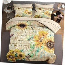 7 Pcs Size Comforter Set with 2 Pillowcases  2 Shams, Queen Yellow Sunflower