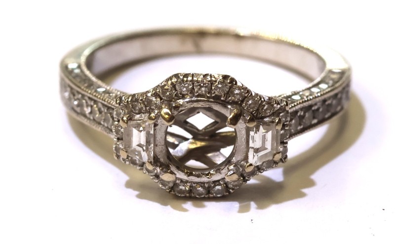 14k white gold 1.14ct 5mm round diamond ring semi mount mounting halo 3.9g