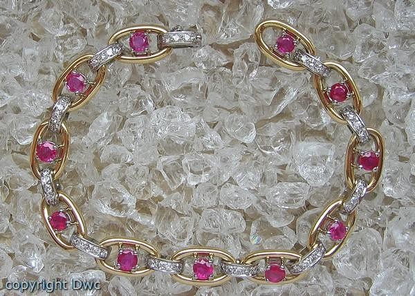 18ct Ruby Ruby Brilliant Diamond Bracelet 750 gol… - image 8