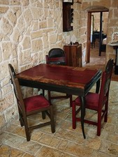 TAVOLO ANTICO RUSTICO IN LEGNO MASSELLO NOCE SCURO E CILIEGIO XX SECOLO