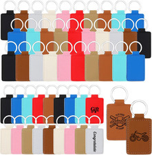 50 Pcs PU Leather Keychain Blanks Bulk with 50 Rings Laser Engraving Blanks Keyc