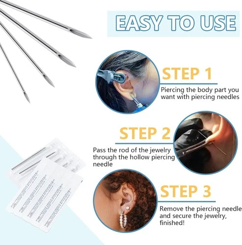 50pcs Body Piercing Needle Kit Sizes 12g, 14g, 16g, 18g 20g Ear Nose Needles Set - product listing photo