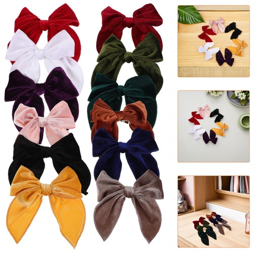 12 Pcs Velvet Hair Bow Clips Big Bows for Kids Toddlers Teens School Party