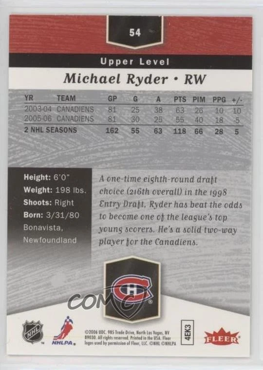 2006-07 Flair Showcase Upper Level Michael Ryder #54 - Image 2 of 2