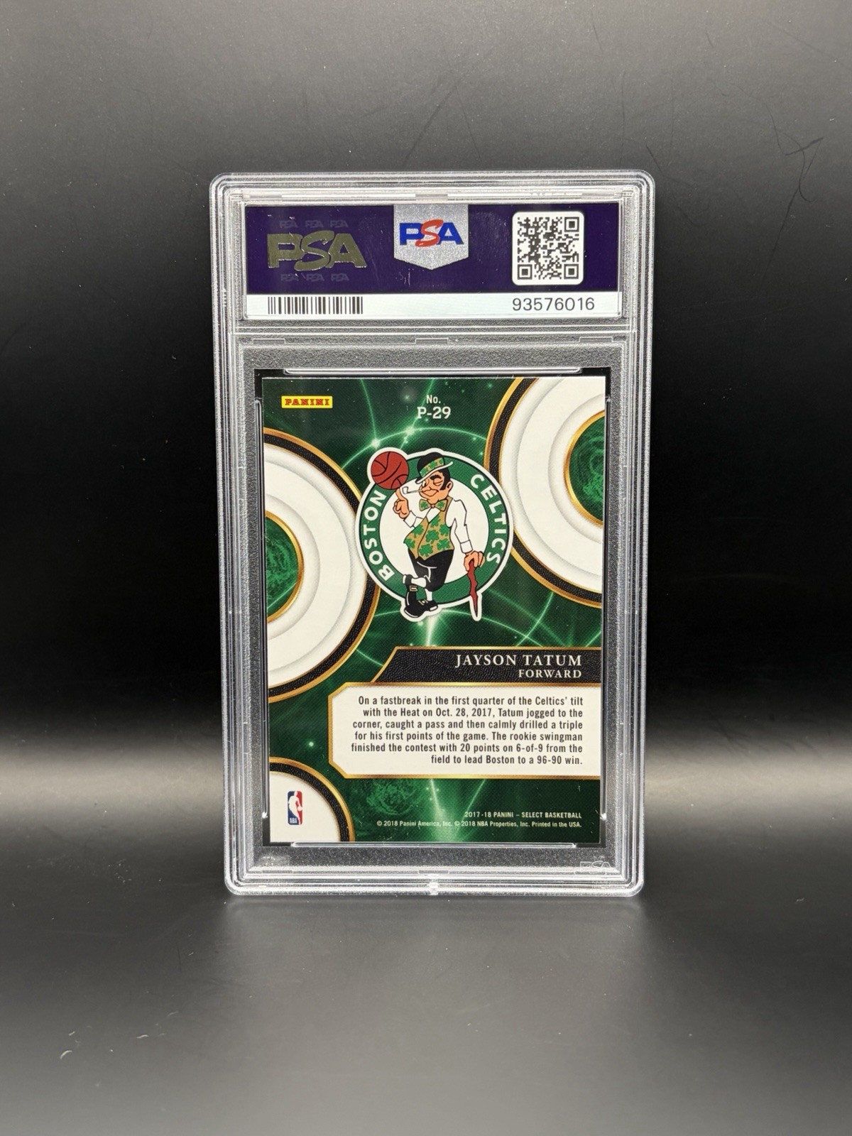 Jayson Tatum 2017-18 Select Phenomenon Insert Rookie RC PSA 10 GEM Celtics view 2
