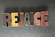 Rustic REJOICE Block Letter Sign Plaque multi...