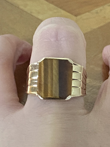 Gents 9ct Gold & Tigers Eye Signet Ring ~ Size T ~ 7.8g ~ London 1977 ~ Fab! - Picture 2 of 11