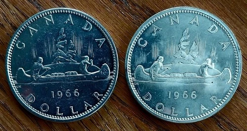 Two (2) 1966 Canada Silver Dollars .800 Fine, .600 Troy Oz ASW Each.