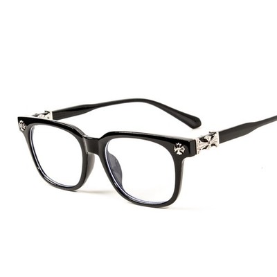 Men Women Clear Lens Designer Classic Black Silver Plated Cross