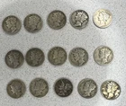 1940-1942 Mercury Dime 10C 90% Silver Business Strike US Coins Lot of 15