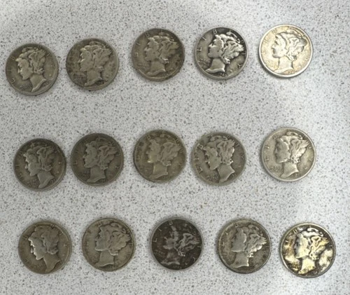 1940-1942 Mercury Dime 10C 90% Silver Business Strike US Coins Lot of 15