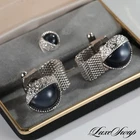 #1 MENSWEAR Vintage Swank Silver Metal Mesh Blue Stone Inset Cufflinks + Tie Pin