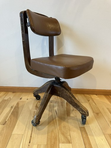 Vintage Solid Wood Desk Domore Chair Co. Wooden Swivel Chair Distressed Adjust - Picture 3 of 18