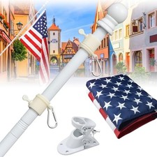 Flag Pole Kit - Includes 6ft Heavy Duty Tangle Free Flagpole,3x5 Embroidered ...