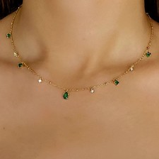 2CT Pear Cut Simulated Emerald Women's 18'' Necklace In 14K Yellow Gold Plated