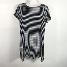 Old Navy Womens Dress sz XL Navy White Striped Short Sleeve Round Neck Rayon