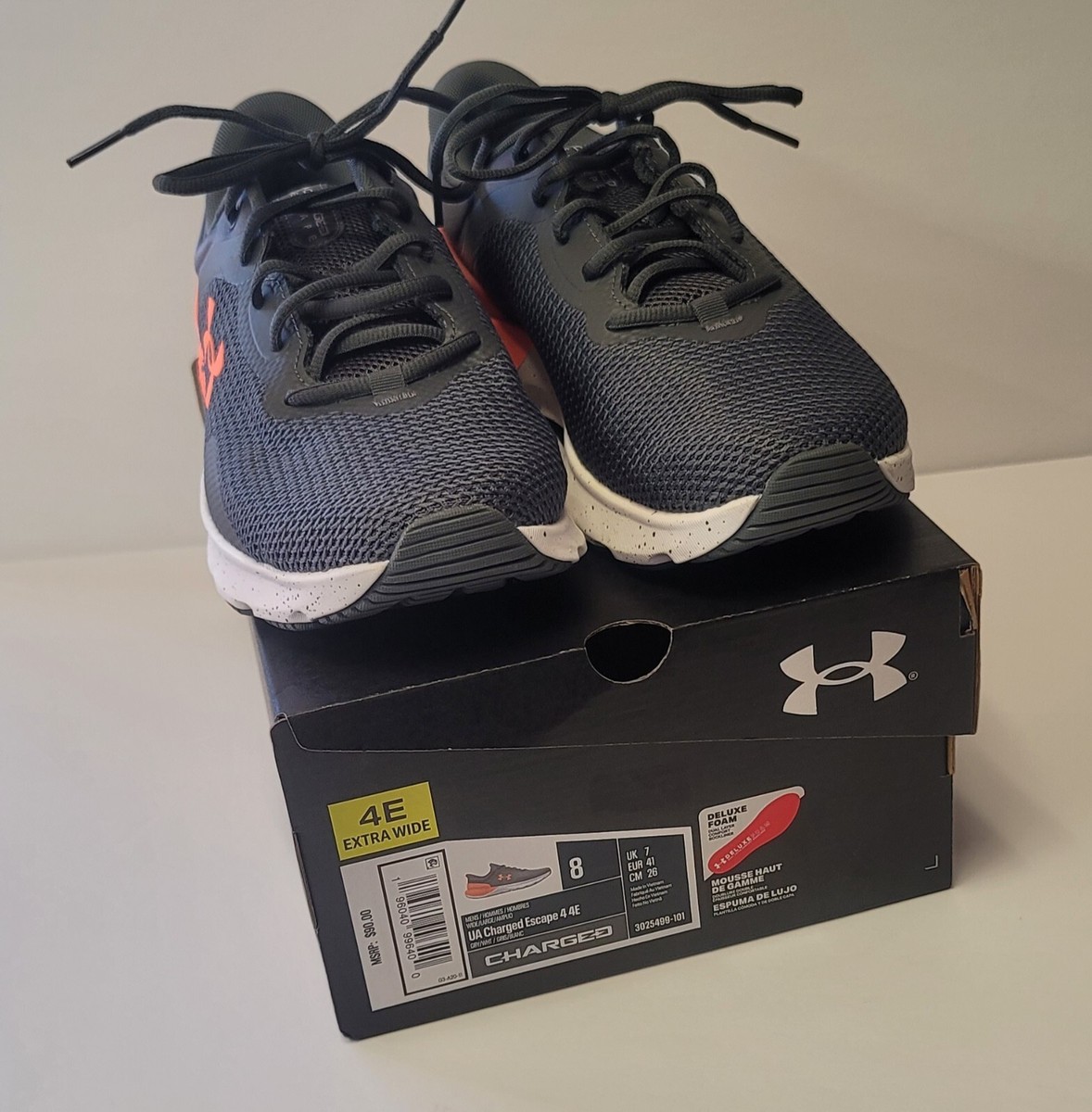 Under Armour UA Mens Charged Escape Running Shoe Gray/Orange