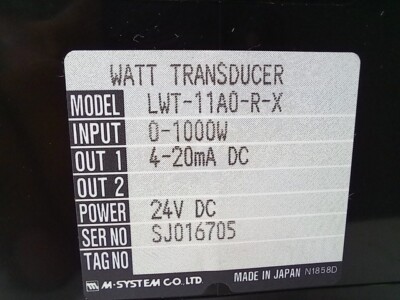 M-SYSTEM L-UNIT LWT-11A0-R Trasduttore Di Watt 24V CC SER RB021277
