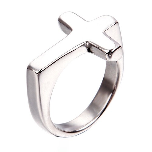 Vintage Classic Jesus Cross Ring Stainless Steel Men Women Elegant Wedding Band - Picture 13 of 16