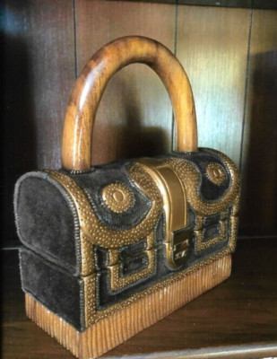 Vintage Timmy Woods Beverly Hills Acacia Wood Designer Purse with Handle