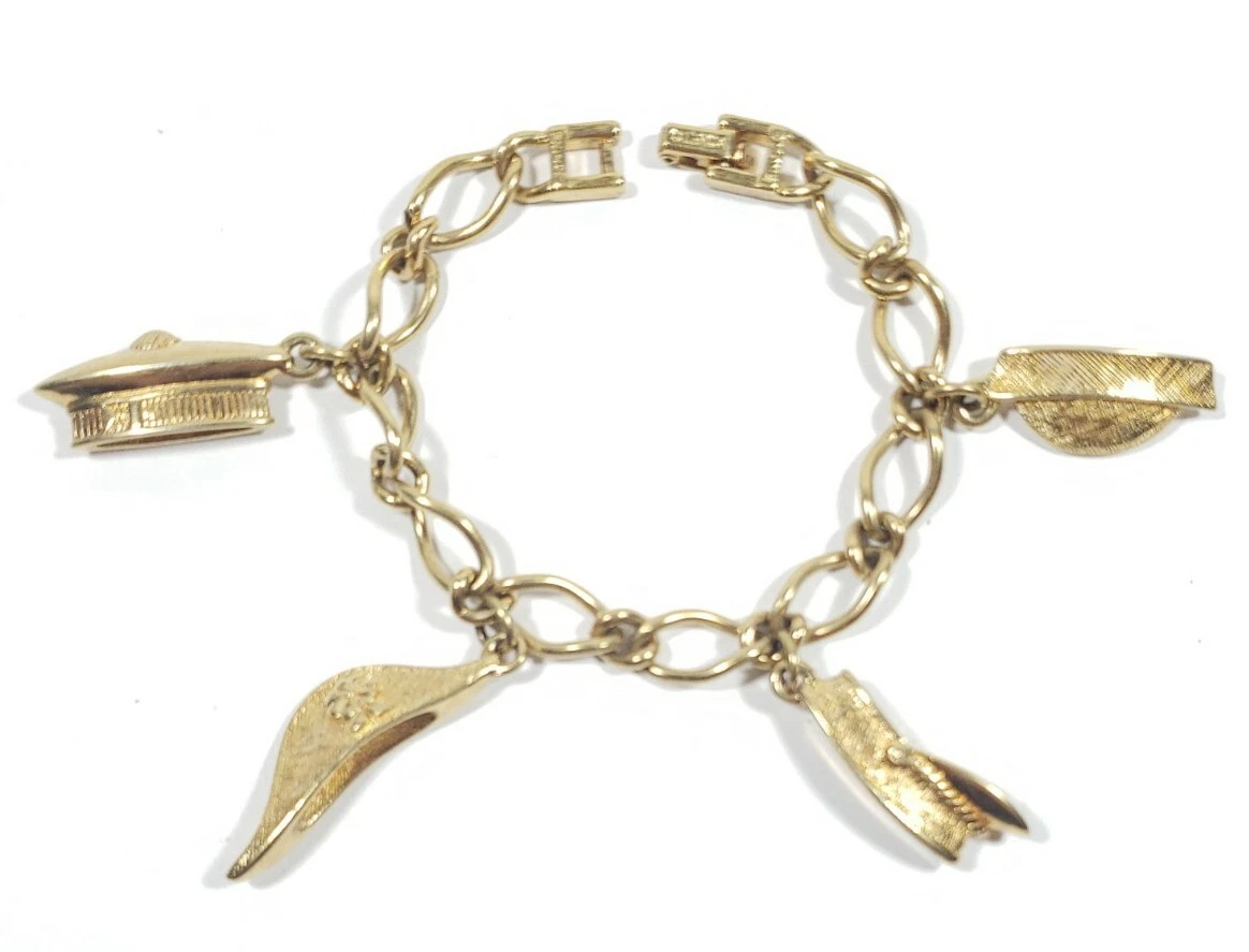 Vintage Monet Goldtone Military Hats Charm Bracelet eBay